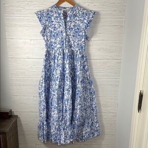 Olivaceous Blue and White Floral Midi Dress